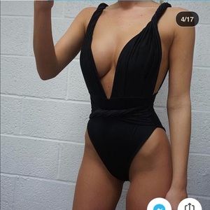 Wish black backless plunge halter swimsuit